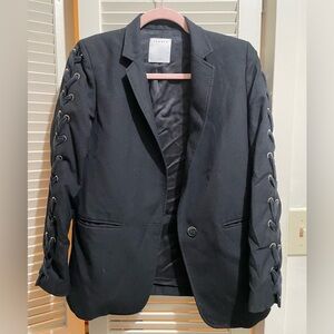 Sandro Black Lace-Up Sleeve Blazer